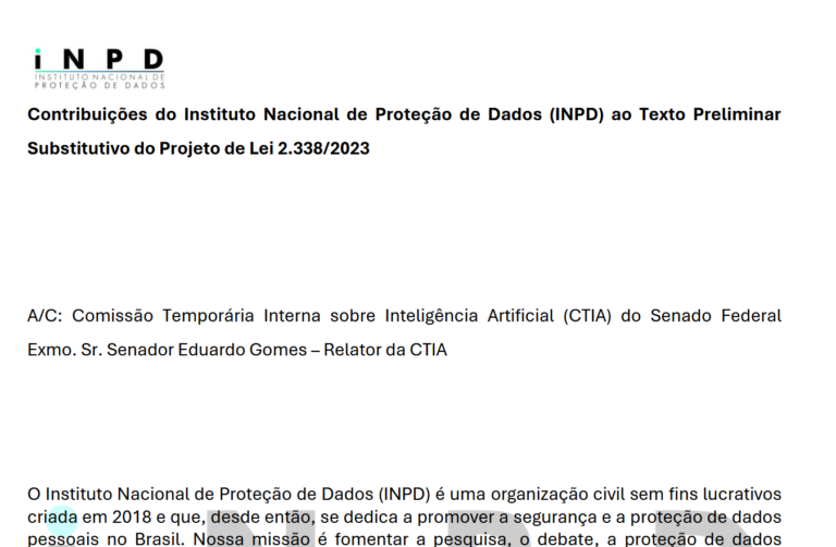 INPD encaminha contribuições ao PL que dispõe sobre o uso da IA